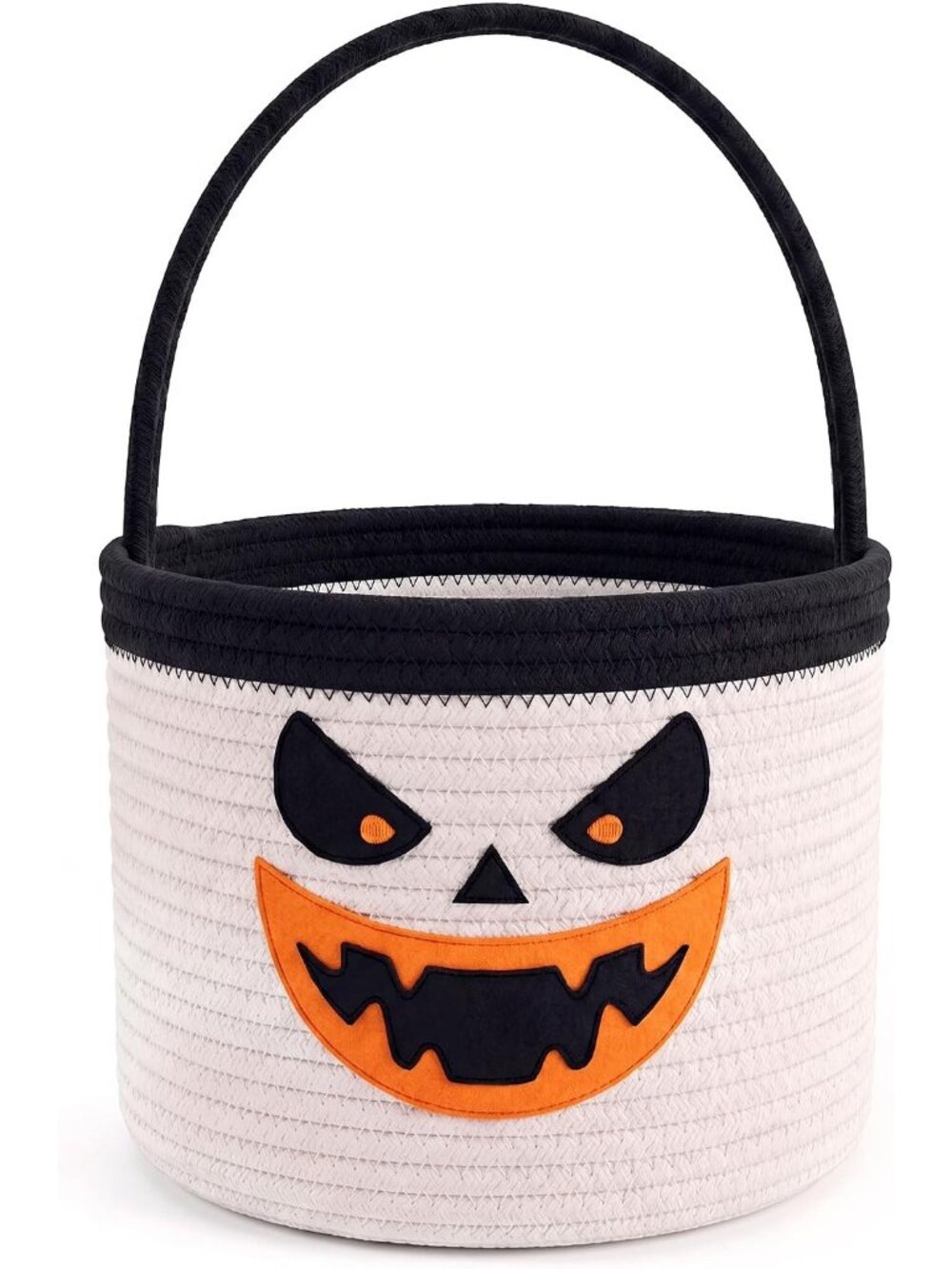 🎃Halloween Trick or Treat Woven Basket with Handle White Ghost Woven Cotton